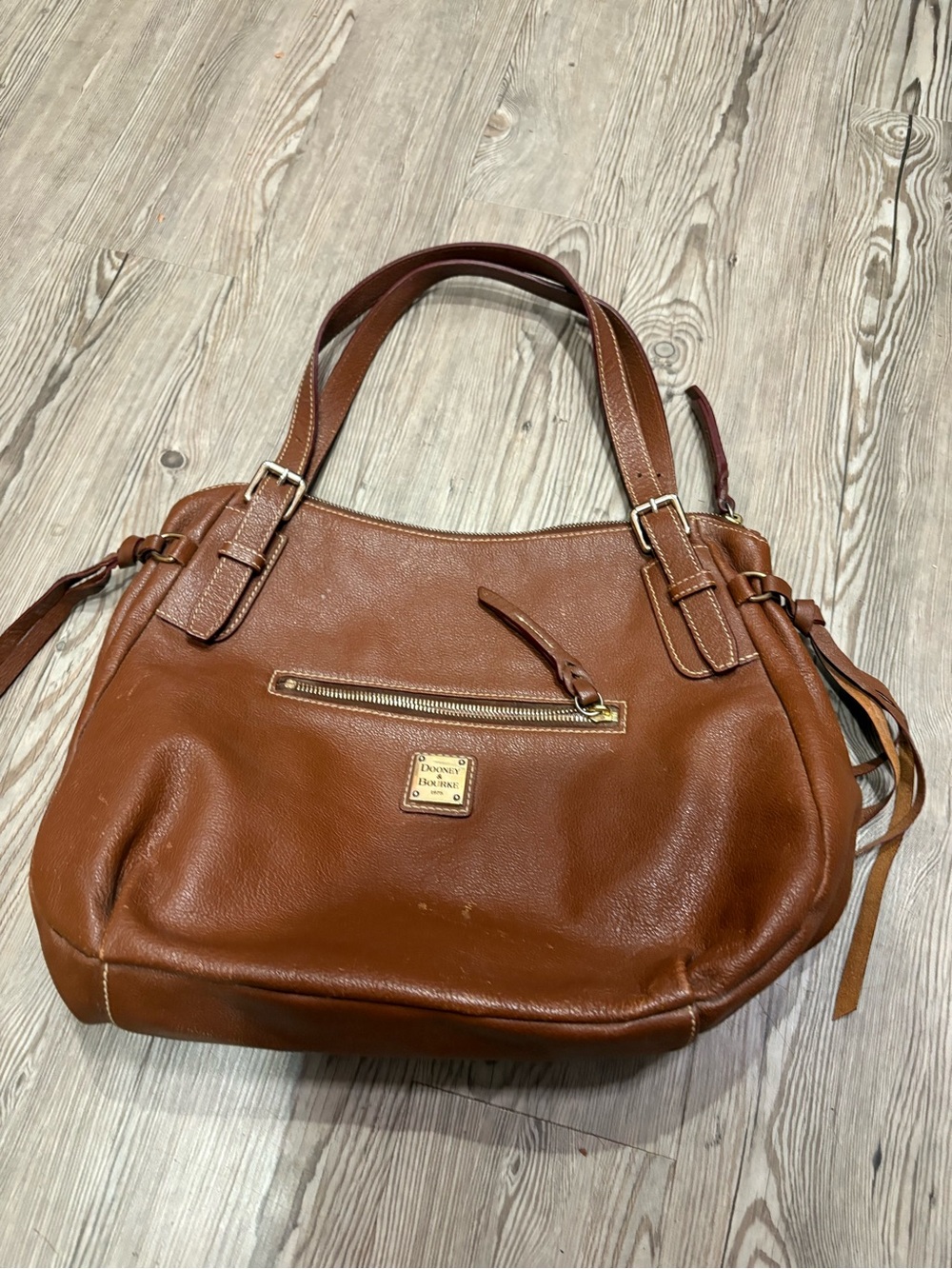 Dooney & Bourke Pebble Grain Leather Hobo Shoulder Bag Brown Brass Hardware